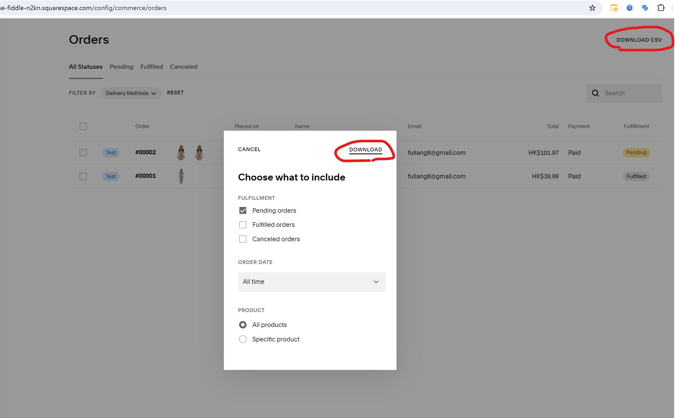 Import Squarespace Orders to CowCow.De Step1