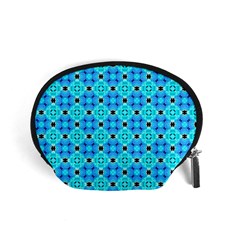 Vibrant Modern Abstract Lattice Aqua Blue Quilt Accessory Pouches (Small)  from Front